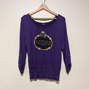 COOGI Purple Gold Crest Logo Top Women’s M Rayon Spandex